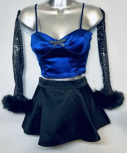 Women’s Blue & Black Festival Outfit Size Xsmall Upcycled Rave 4 Piece Halloween - Picture 1 of 14