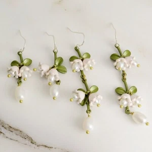 Luxury Lily Of The Valley Earring Vintage Pearl Plant Flower Earring Party Gift - Picture 1 of 9