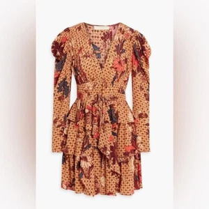 NWOT ULLA JOHNSON ONI DRESS GARDEN ROSE PRINT SIZE 8 SILK CASCADING RUFFLE - Picture 1 of 7