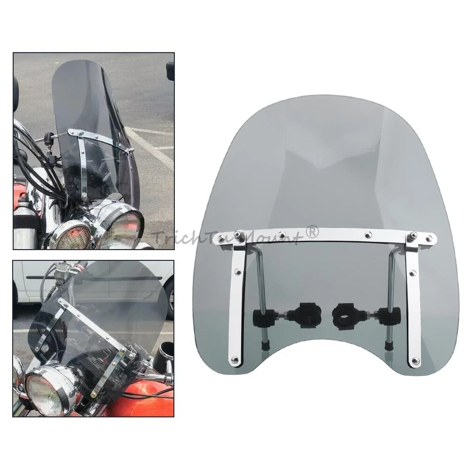 Universal 17"x16" Smoke Windshield For Harley Honda 7/8" 1" Handlebar Motorcycle Foto 1 de 4