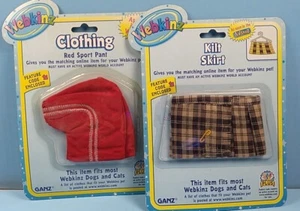 SEALED W/Codes 2 Ganz Webkinz Clothes Red Sports Pants & Plaid Kilt Skirt NOS - Picture 1 of 1