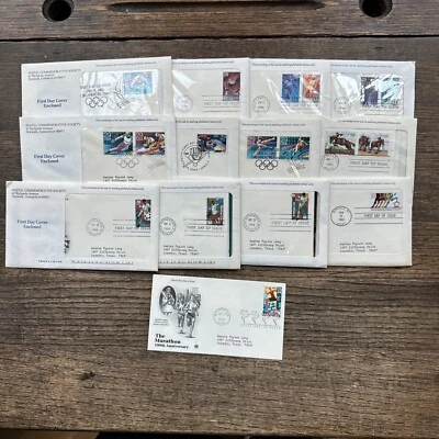 Sports Stamps First Day Issue 1992-1996 Lot of 13 Soccer Running Hockey Skiing - Image 1 of 4