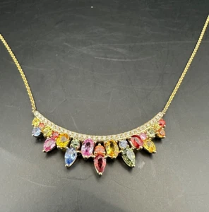 Effy Watercolors 14K Gold 3.34cttw Multi Sapphire 0.18cttw Diamond Necklace 18" - Picture 1 of 11