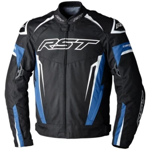 RST Tractech EVO 5 Textile Short Waterproof Motorcycle Jacket - Black/Blue - Picture 1 of 2
