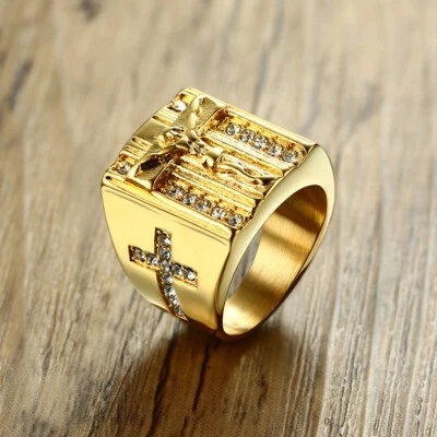 Women's 14kt Yellow Gold Filled CZ Cross Band Engagement Party Ring US Size 6-12 - Image 1 of 4