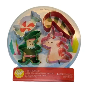Lote de 4 Juego de Cortador de Galletas Wilton Metal Holiday Elf Unicorn Candy & Candy-Cane - Imagen 1 de 3