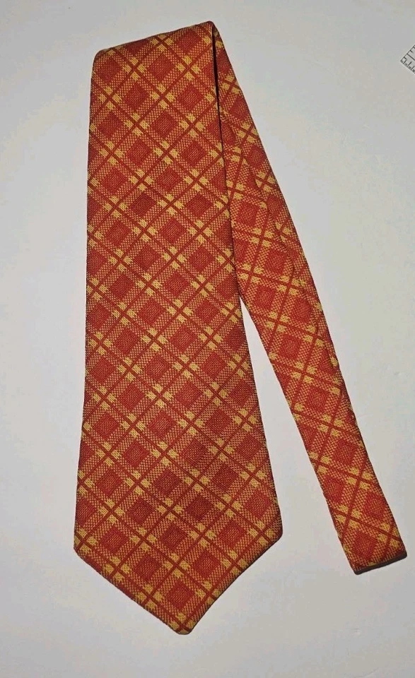 Corbata de poliéster hecha a mano para hombre roja, amarilla geométrica nerd 54" Foto 1 de 4