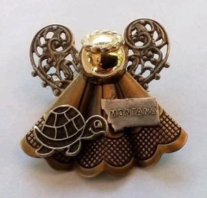 Vintage Pendant/ Brooch Pin Mixed Metals Guardian Angel Montana Souvenir Pinback - Picture 1 of 6