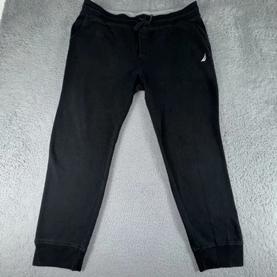 Calça de moletom Nautica masculina grande 38x28 cintura média lã bolsos pretos joggers - Imagem 1 de 4