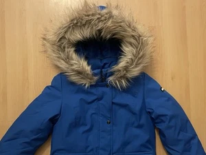 Juicy Couture Girls Medium Blue Winter Parka Jacket Faux Fur Hood Padded Lining - Picture 1 of 10
