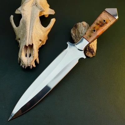 Готовый к подарку нож 12,4 дюйма из дамасской стали с накладным монтажом для охоты + кожаные ножны - Изображение 1 из 4