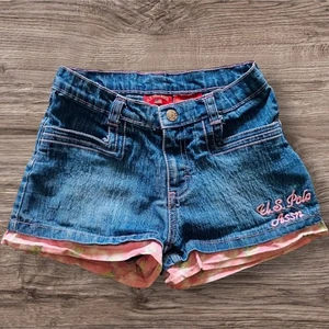 U.S. POLO ASSN Girls Denim Shorts Jean Pink Embroidered Butterfly Lined Hem 6X - Picture 1 of 10
