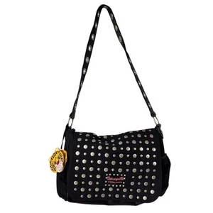 Vintage Betsy Johnson Wickeltasche Aktentasche Nieten Canvas Crossbody Leopardenfutter - Bild 1 von 20
