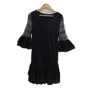 Adorn Kleid Gr. M schwarz bestickt Blumen Overlay Rüschen transparent 3/4 Arm gefüttert - Bild 1 von 10