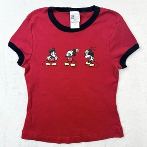 Vintage Baby Tee Ringer Red Junior Large Mickey Mouse Y2K Cropped Disney Fitted - Picture 1 of 10