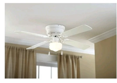 NEW MAINSTAYS 42 IN HUGGER METAL INDOOR WHITE CEILING FAN W/ LIGHT, 4 BLADES - Image 1 of 4