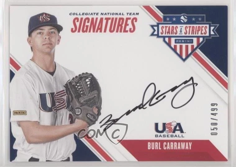 2020 Panini USA Baseball Stars & Stripes /499 Burl Carraway #CNTBC Auto - Image 1 of 2
