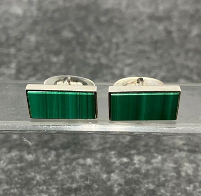 Редкие запонки GEORG JENSEN #131F из чистого серебра с малахитом 925S Дания - Изображение 1 из 4