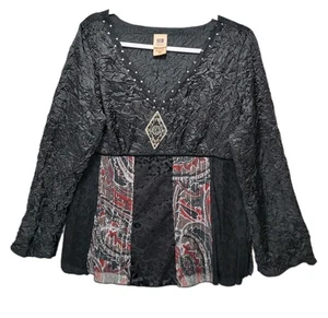 Vintage Faded Glory Top Damen 16W Velour Burnout Crinkle 90er Fairy Grunge Goth - Bild 1 von 17
