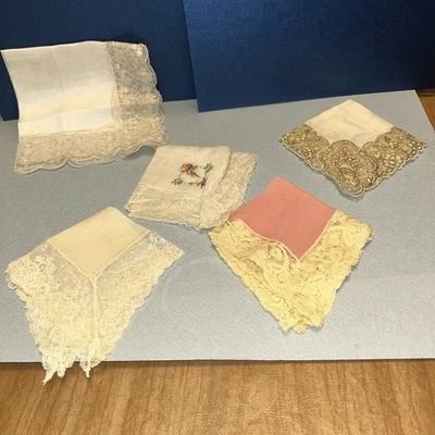 АНТИКВАРНЫЕ викторианские французские сетчатые кружевные носовые платки носовые платки носовые платки - Изображение 1 из 4