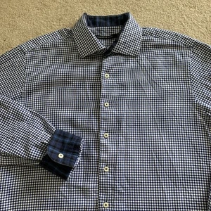 Hammer Made Men's Button Up Long Sleeve Flip Cuff Shirt Blue Houndstooth 41/16 - Picture 1 of 11