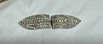 C 1940s Art Deco Tono Plata Estrás Vestido Hebilla Cinturón/Clip Bufanda Foto 1 de 4