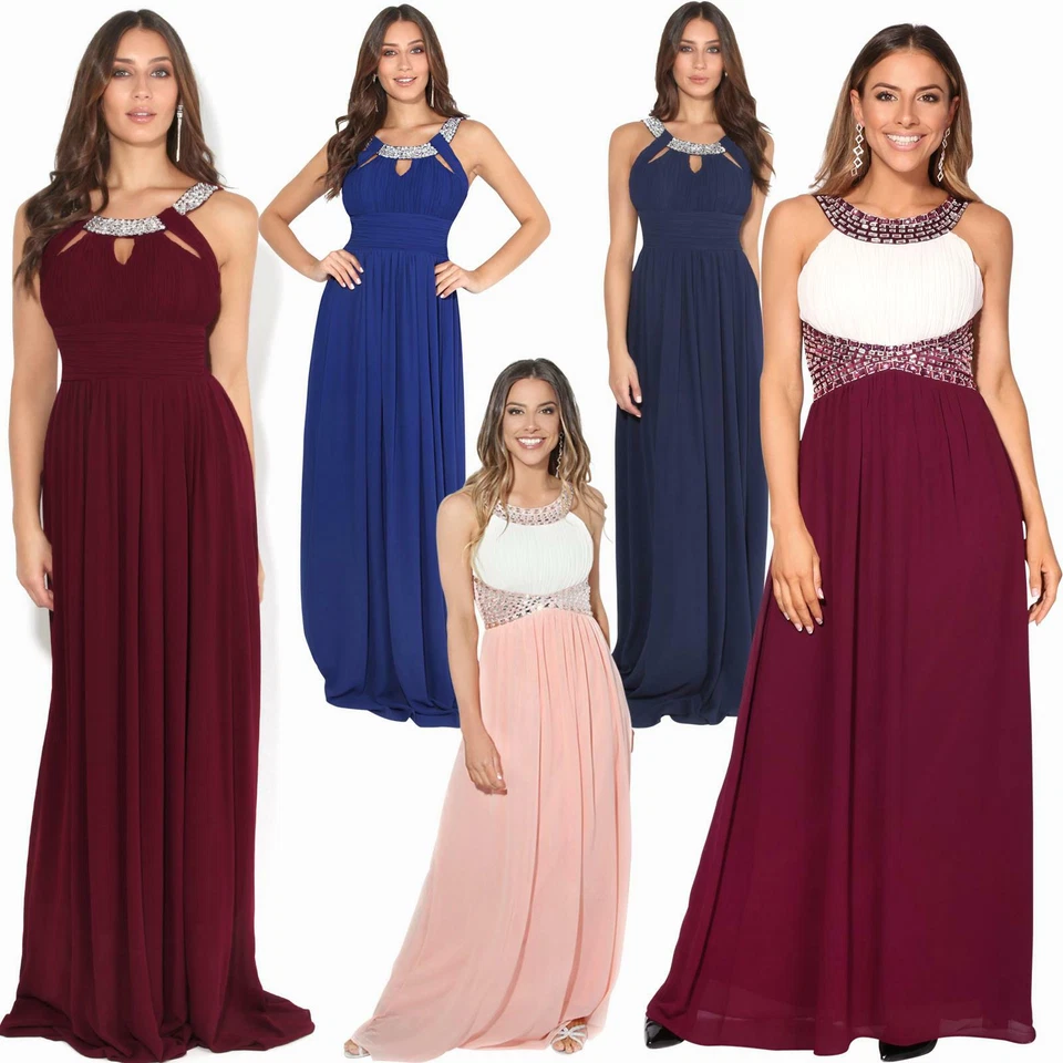 KRISP® Women Formal Diamante Wedding Cocktail Dress Long Ball Gown Prom Maxi Party 8-18