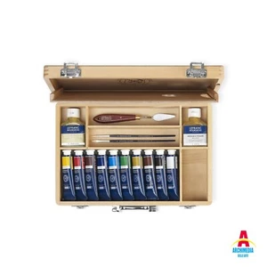 COLORE AD OLIO FINE COLORI LEFRANC&BOURGEOIS CASSETTA LEGNO 10 TUBI COLORI - Foto 1 di 3