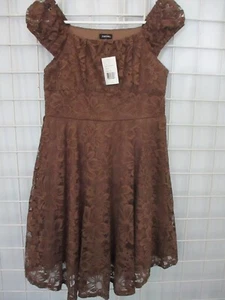 NWT Zunie Girls Mocha Brown Lace Fit & Flare Dress Sz 14 - Picture 1 of 5
