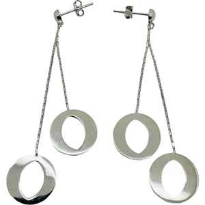 Solid 14K White Gold Circle Drop Dangle Modernist Earrings 4 grams -0512 - Picture 1 of 5