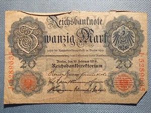 Ancienne Billets de Banque Du Reich Billet Zwanzig 20 Mark Berlin 19. Février - Imagen 1 de 2