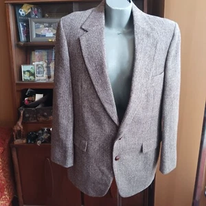 44R Vintage Harris Tweed Handwoven 100% Pure Wool Herringbone Blazer Scotland - Picture 1 of 10