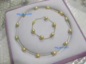 19" Splendida collana di perle barocche oro mare sud AAA+ 10-12 mm + bracciale 14k - Foto 1 di 8