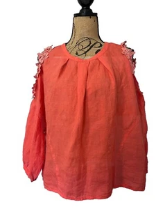 Eri + Ali Anthropologie Leinen Jemima Cold Shoulder Bluse Floral Koralle Größe M - Bild 1 von 7