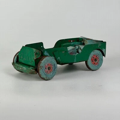Vintage Salvaged 1950’s Marx Willy’s Pressed Steel Jeep Toy in Gorgeous Greens - Image 1 of 4
