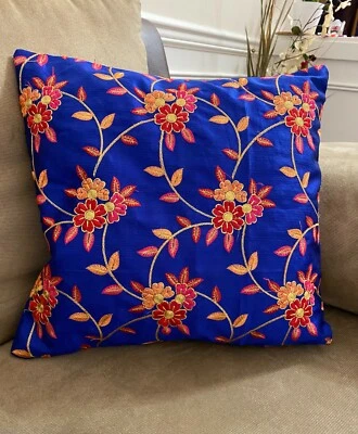 Funda de Almohada Azul Cojín Almohada Bordada 16 Pulgadas Boho Home Deco Foto 1 de 4
