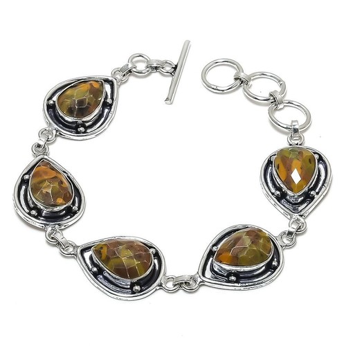 VALENTINO Bracciale gioiello fatto a mano argento sterling 925 pietra preziosa occhio di tigre misura 7 8"