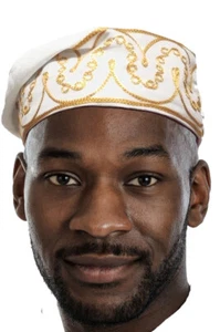 Off White African Cotton Kufi Hat with Gold Emboridery DPH3842 - Picture 1 of 1