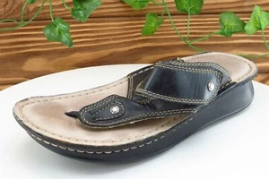 Eastland Sz 7 M Black Thong Leather Women Sandals 339601 - Picture 1 of 11