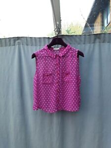 whistles Pink Polka-dot Crinkle Pure Silk Shirt Blouse Top UK 14 VGC