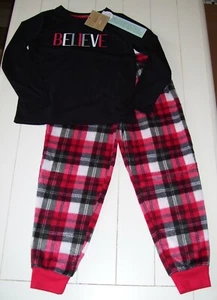 Boys Girls Karen Neuburger Christmas BELIEVE Plaid Fleece Pajamas Sz S or L - Picture 1 of 5