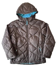 LL Bean Jacket Girls Large 14-16 Brown Goose Down Parka Pockets Puffer Insulated - Picture 1 of 9