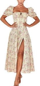 Women Summer Boho Wrap Dress, Bohemian Floral Printed Short Sleeve Split Beach - Picture 1 of 6