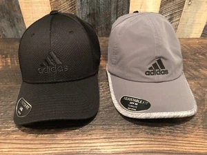 Set Of Mens Adidas Climalite Black & Gray Running Hat & Black Fitted Hat Sz L/XL - Picture 1 of 3