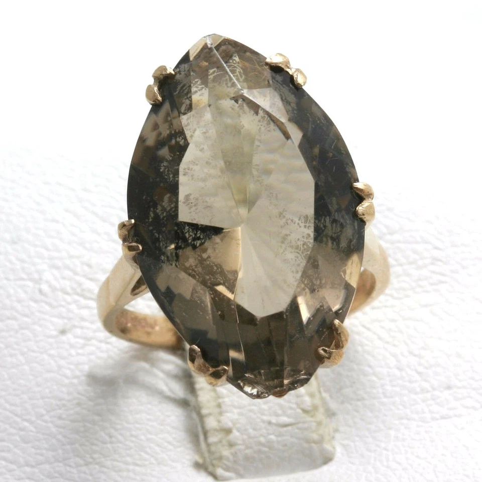 Anillo Topacio Marrón Ahumado Vintage Oro Rosa 9k 18 quilates Marquesa Grande Largo Estate Foto 1 de 4