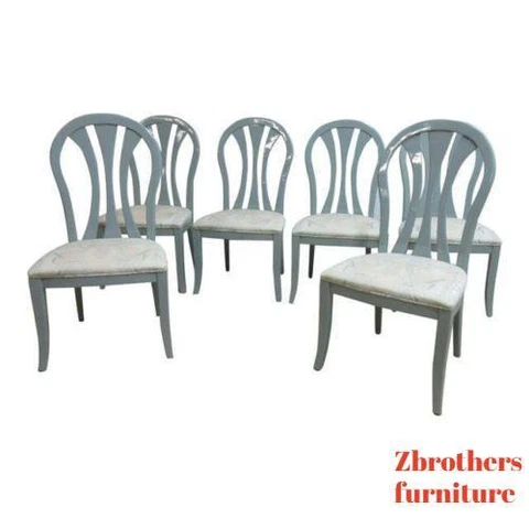 6 Vintage Lacquer Gun metal Gray Century Furniture Dining Room Side Chairs Set Cover