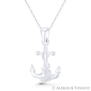 Ship's Anchor & Rope Sailor Luck Charm Nautical Pendant in .925 Sterling Silver - Picture 1 of 1