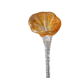 Sehr selten 7,5" mundgeblasen Kunstglas orange Blume klar gedrehte Stiele OOAK - Bild 1 von 13