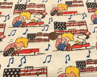 Linus Snoopy Americana* Music Notes *Piano* Springs Creative*100% Cotton* 8"x22" - Image 1 of 4