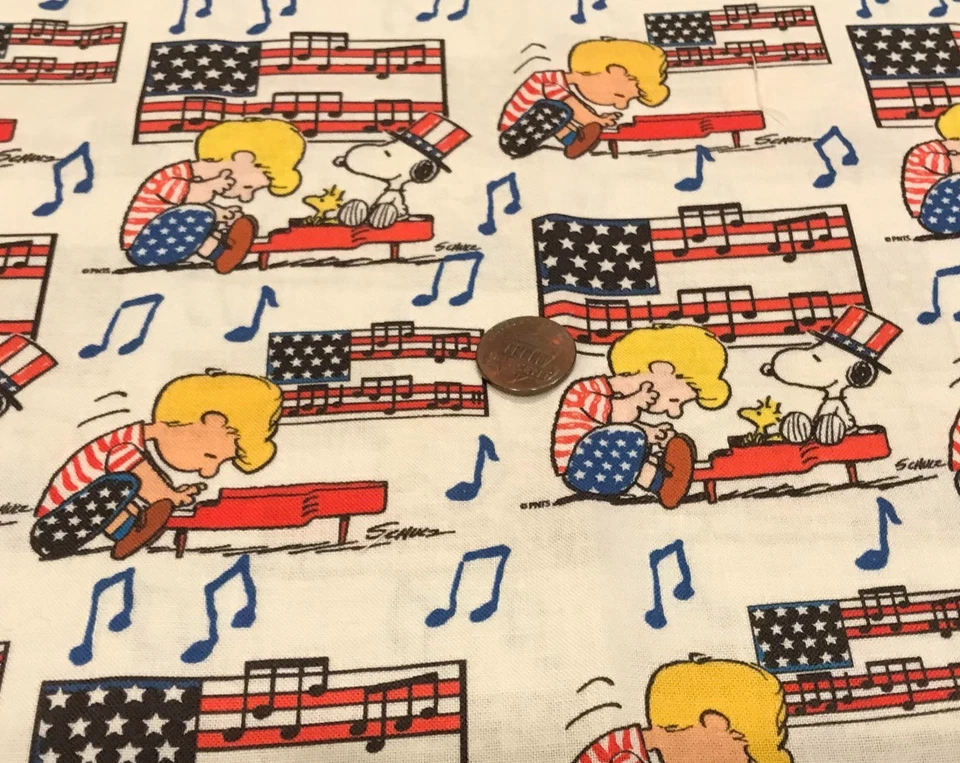 Linus Snoopy Americana* Music Notes *Piano* Springs Creative*100% Cotton* 8"x22" - Image 1 of 4
